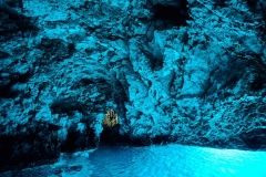 Bleu cave in Croatia, Croatian wonder, landmark. inside of the Blue cave, Bisevo island, light of blue color from water at midday